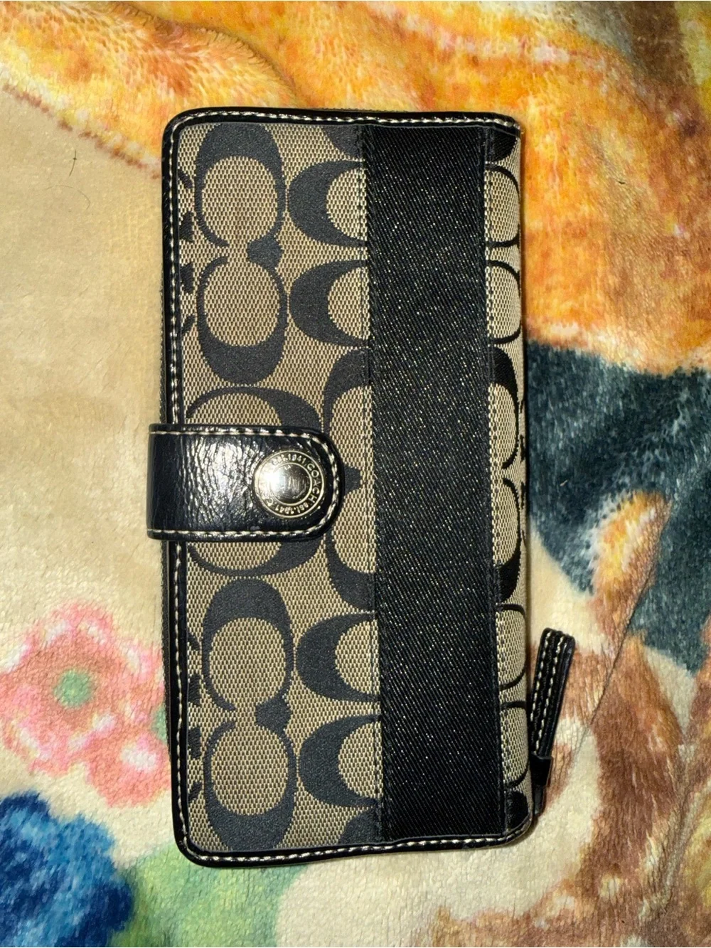 Vintage Coach Signature Stripe Checkbook/Accordion Long Wallet 2000s Y2K era